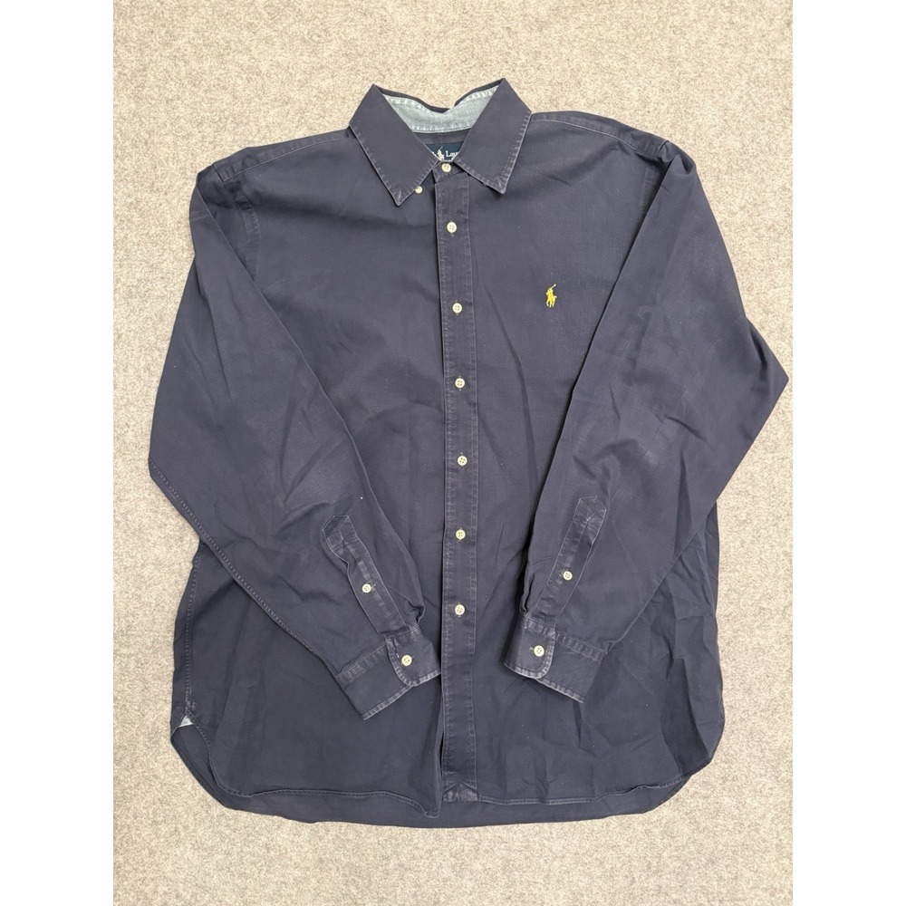Polo Ralph Lauren Men's XL Navy Button Down Shirt Yellow Pony Chambray Collar